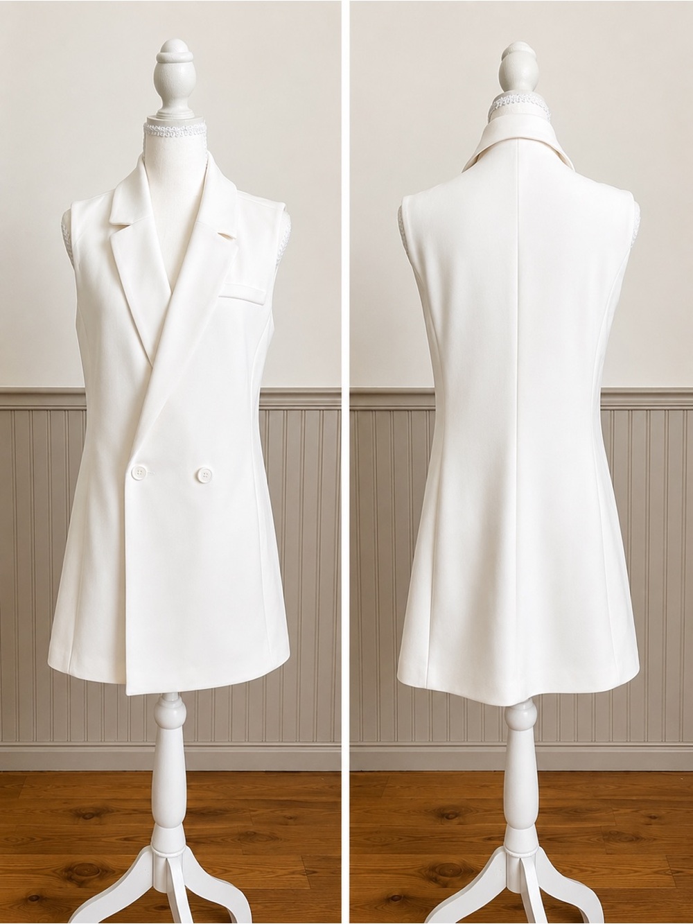 Sleeveless Double-Breasted Blazer in White Size M EXPRESS